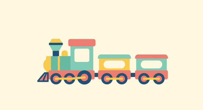 Colorful Toy Train Illustration with Wheels.