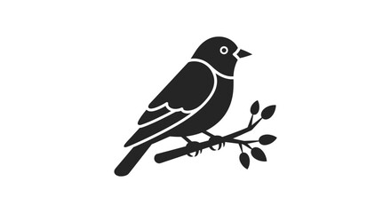 Obraz premium Black Bird Silhouette on Branch Illustration.