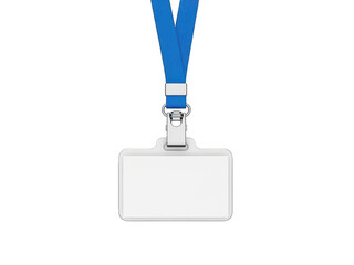 Blank id card hanging on blue lanyard