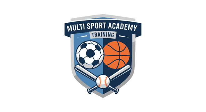 Multi Sport Academy Training Emblem with Balls and Bats.