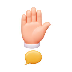 Raised hand emoji with speech bubble icon on transparent background, greeting gesture and communication concept for social media