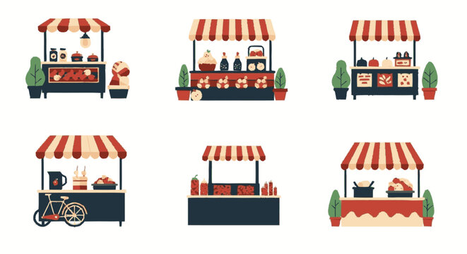 Collection of Street Food Stalls and Vendors.