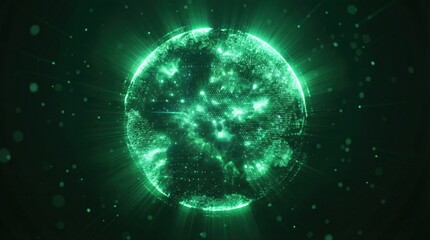 Obraz premium Glowing green digital globe planet earth in space with network connection points and light