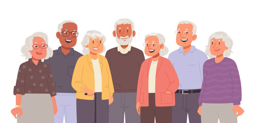 Happy senior people group flat vector illustration