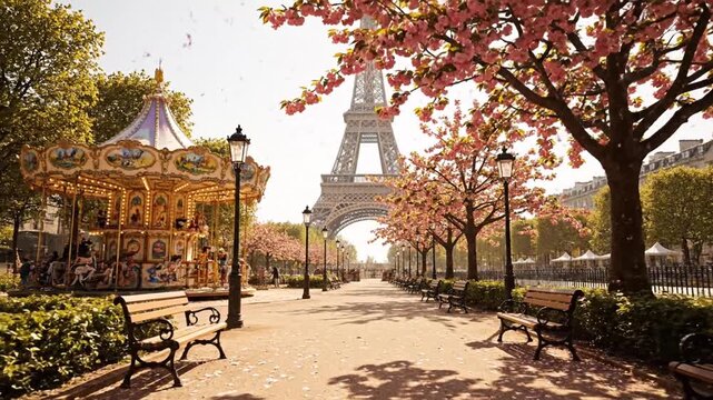 Paris carousel and Eiffel Tower.
