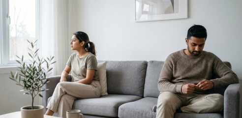 Obraz premium Indian Couple Experiencing Emotional Distance During Breakup at Home
