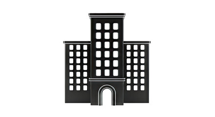 Naklejka premium Black Icon of a Multi-Story Building with Arched Entrance