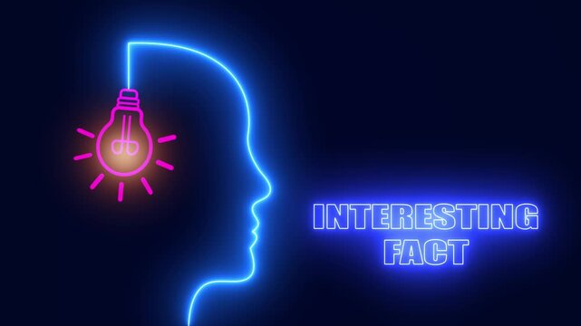 Neon head silhouette with glowing bulb for interesting fact content and thought provoking educational youtube videos