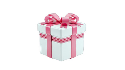 Obraz premium 3D White Gift Box with Pink Ribbon and Bow on transparent background