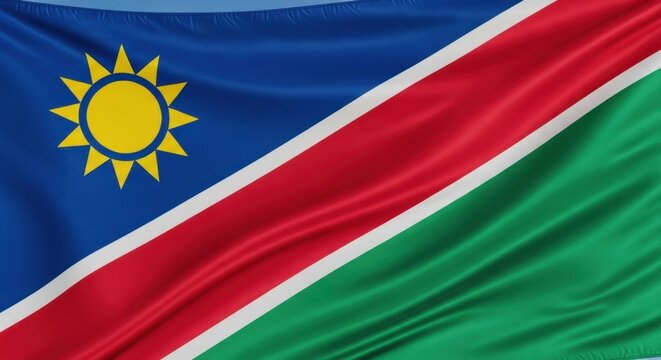 Namibia Flag Waving Against Blue Sky