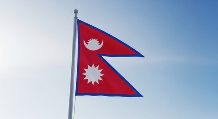 Obraz premium Nepal Flag Waving Under Clear Sky