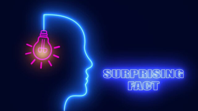 Neon profile of a human head with a glowing bulb for surprising fact content and shocking news visuals for digital creators
