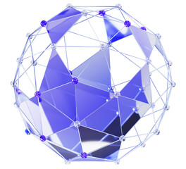 Wireframe polygonal 3d sphere of lines and dots. Futuristic geometric globe shape of purple crystal diamonds and glass holographic triangles. Mesh orb, isolated graphic design element © marozhkastudio