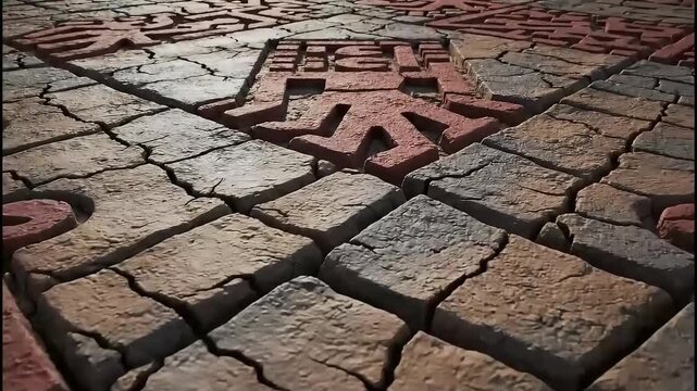 Abstract cracked earth surface with embedded gear mechanism symbolizing industrial decay technological failure or a broken system in a dark dramatic setting