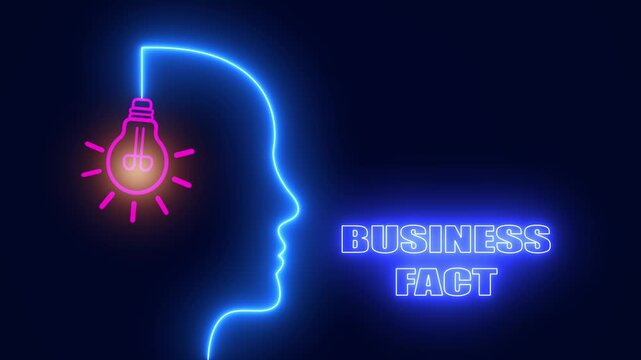 Glowing neon human head outline with light bulb for business fact content and corporate strategy visuals for linkedin