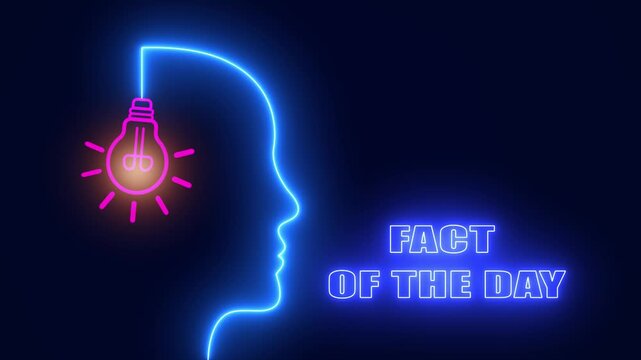 Neon head silhouette with glowing bulb for fact of the day content and daily educational storytelling for community posts