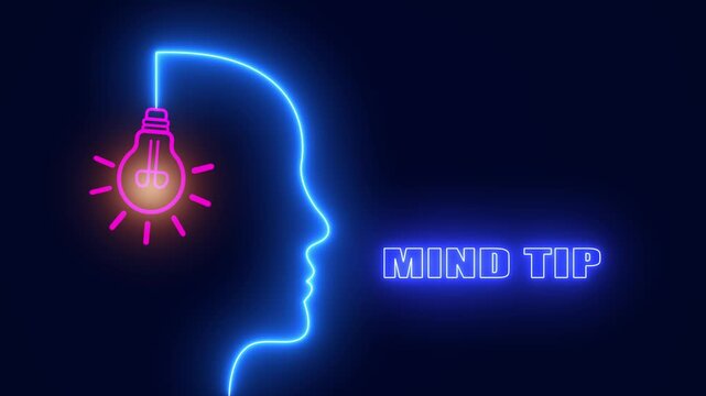 Creative neon mind silhouette for mind tip reels perfect for meditation tutorials and psychological expert insights