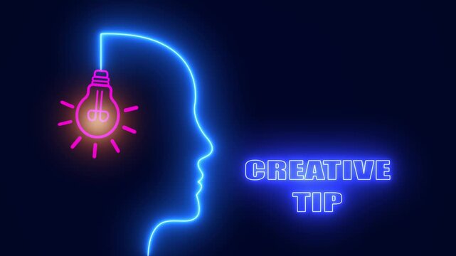 Creative tip neon head concept great for helpful advice for artists and design strategy for content creators