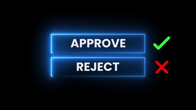 Approval and rejection interface concept neon animation isolated on black background