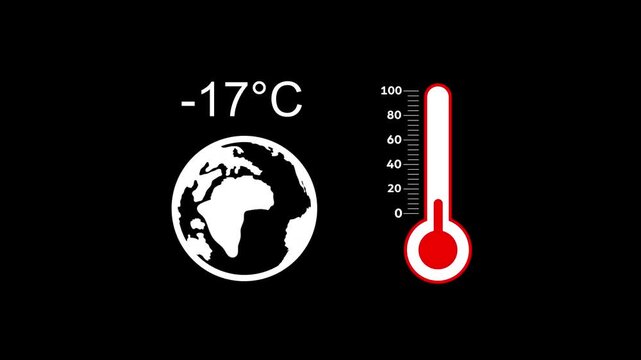Weather temperature -30 degree increase or decline animation isolated on black background
