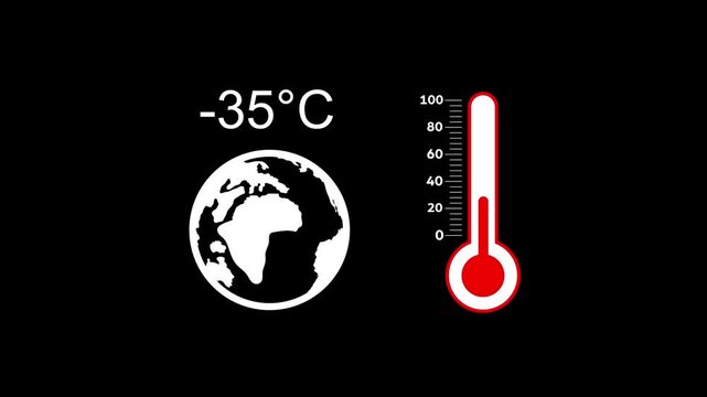 Weather temperature -60 degree increase or decline animation isolated on black background
