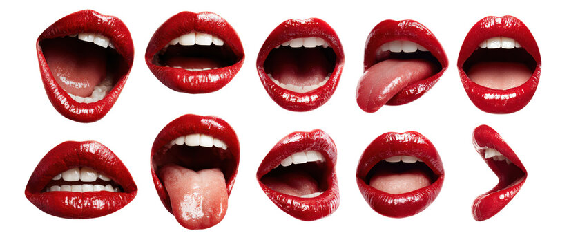 Quirky red lips and mouths collection featuring shouting and expressive facial elements