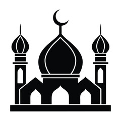 Islamic Mosque Silhouette,Black silhouette of a mosque with dome and minarets on a white background Islamic architecture