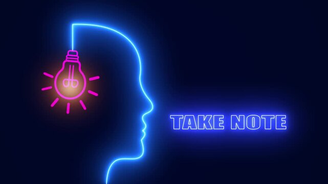 Creative neon mind silhouette for take note reels perfect for educational tutorials and key points in business webinars
