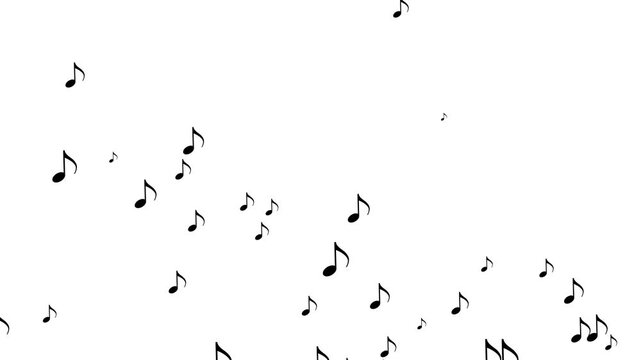 Flying up musical symbols with Alpha Channel. Animated black music symbols rising upwards for video overlay.