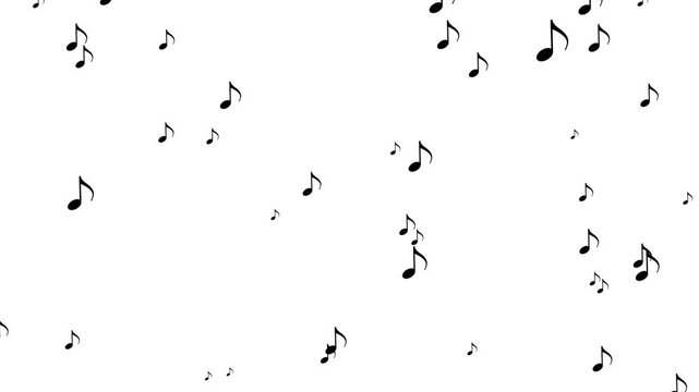 Animated black music symbols rising upwards for video overlay. Black musical notes floating animation.