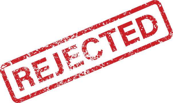 A textured red rubber stamp boldly displays the word REJECTED on a plain white surface