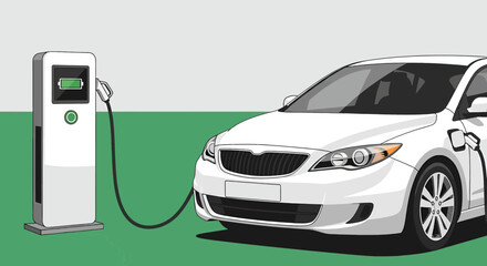 Modern electric car plugged into a charging station, showcasing sustainable transportation technology.