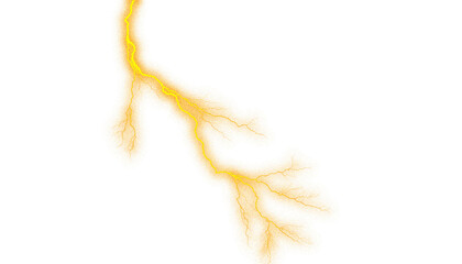 Dynamic golden orange energy discharge or lightning bolt effect branching out, isolated on transparent background © Senu2282