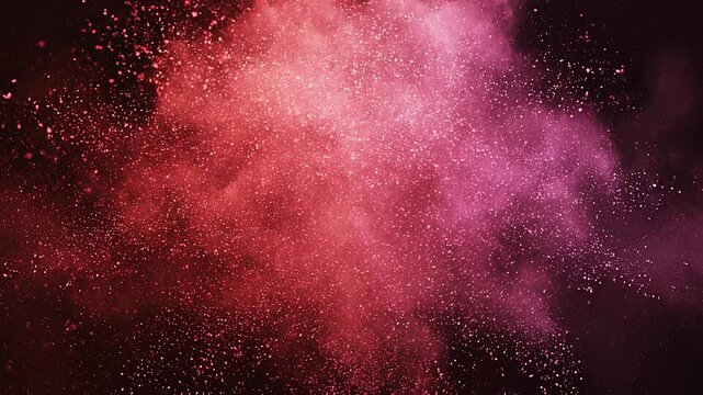 Vibrant red and pink powder explosion cloud particles burst motion abstract background