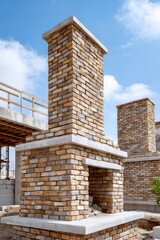 Obraz premium Outdoor brick fireplace construction at building site