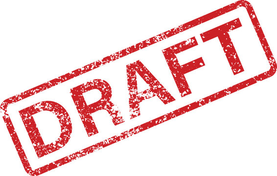 An authentic looking red rubber stamp mark with the word DRAFT indicating an unfinished document or version