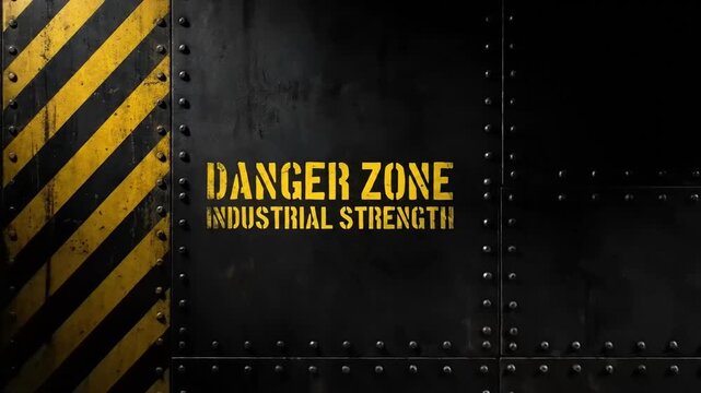Industrial Danger Zone Heavy Metal Backdrop with Caution Stripes and Rivets Texture