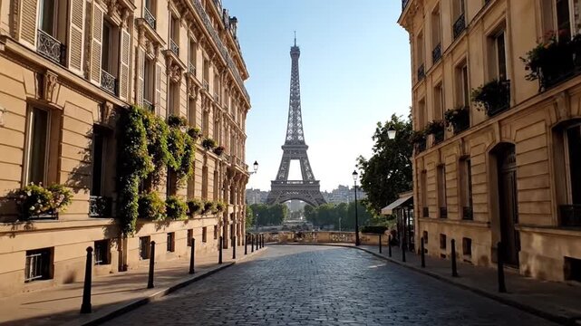 Paris street with Eiffel Tower.
