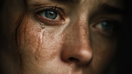 Fototapeta premium Close-up of young caucasian female with tearful eye.