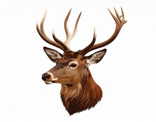 Realistic Stag Head with Prominent Antlers