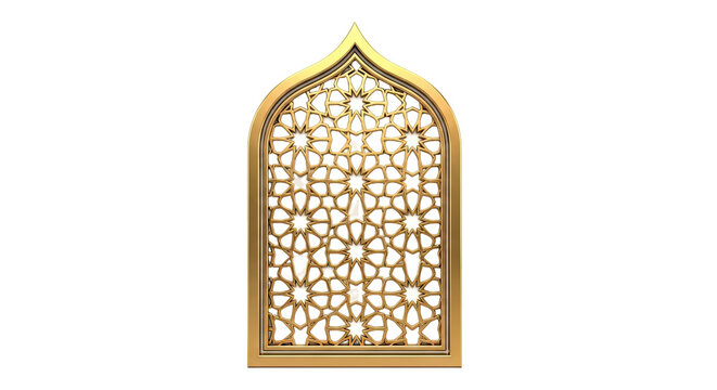 Golden Islamic Geometric Arch with Intricate Lattice