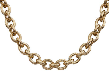 Fototapeta premium Close view of a golden chain with links displayed against a dark background in a studio setting