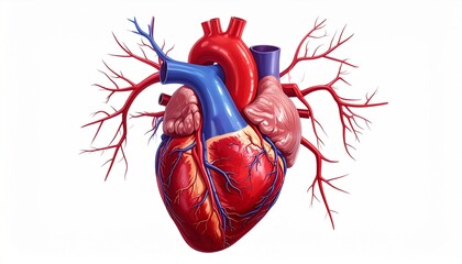 Human Heart Anatomy with Blood Flow Detail