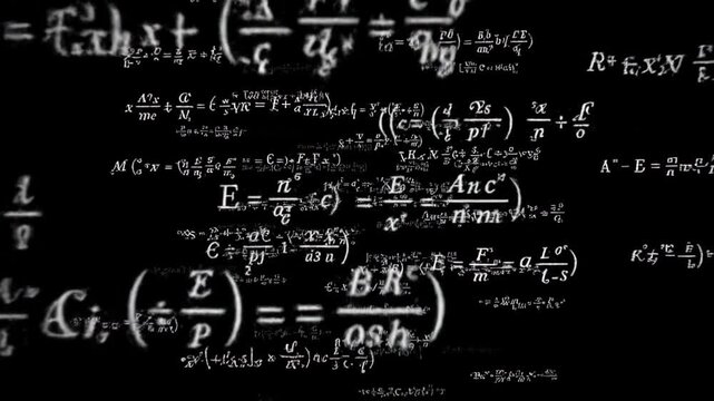 Complex Mathematical Equations and Formulas on a Black Background.