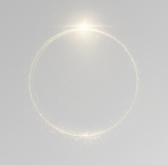 Golden swirl ring PNG with glitter and glowing sparks. Light circle aura isolated on transparent background for luxury, festive, and elegant design dust ring gold © Alehandro
