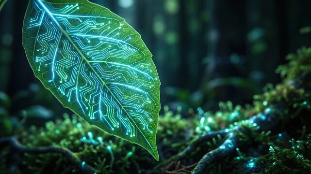 Tech Leaf Nature Meets Technology, Integrated Circuit Design on a Green Leaf Surface