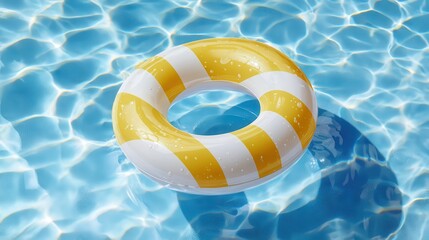 Yellow and White Lifebuoy Floating in Blue Pool