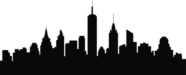 Obraz premium Black silhouette of a diverse New York City skyline featuring iconic skyscrapers and varied building heights