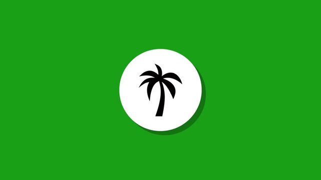 Abstract white circle transforms into black palm tree icon on green screen background
