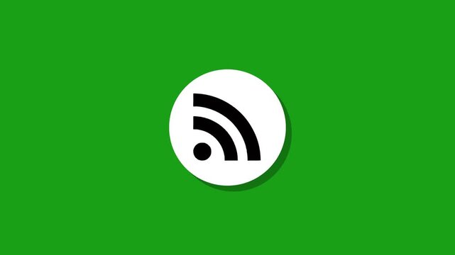 A green screen background with a white circle that animates into a black and white rss feed icon with a shadow effect, ideal for tech or communication themes